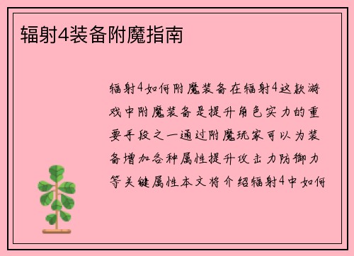 辐射4装备附魔指南