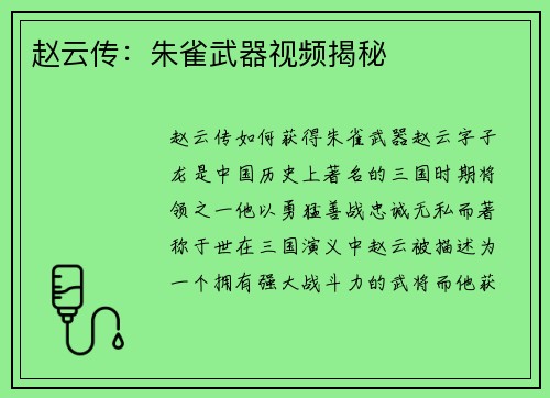 赵云传：朱雀武器视频揭秘